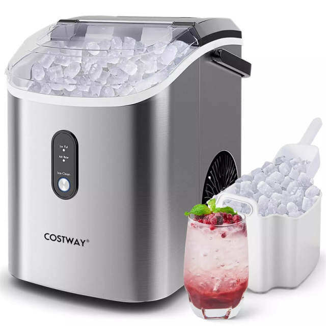 Countertop Nugget Ice Maker, 34lbs/24H Portable Ice Machine with Soft Chewable Pellet Ice, Self-Cleaning, Ready in 6 Mins, Ice Basket & Scoop