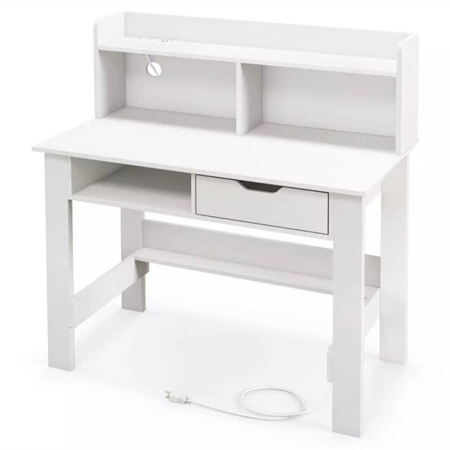 Computer Desk with Hutch, Power Outlets, USB/Type-C Ports, Open Shelf & Drawer, Space-Saving Modern Home Office Writing Desk for Bedroom