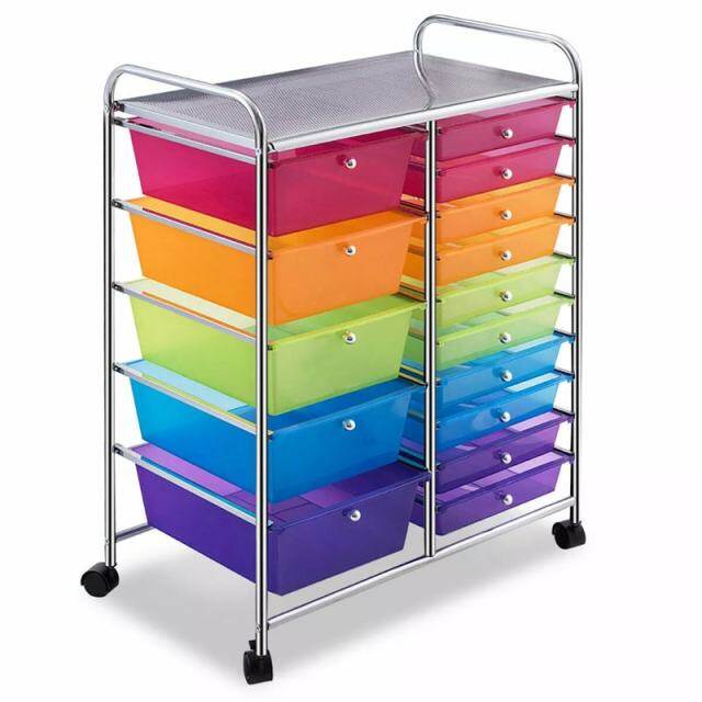 15-Drawer Rolling Storage Cart, Art & Craft Organizer with Wheels & Removable Drawers for Tools, Scrapbook Paper, Home Office School