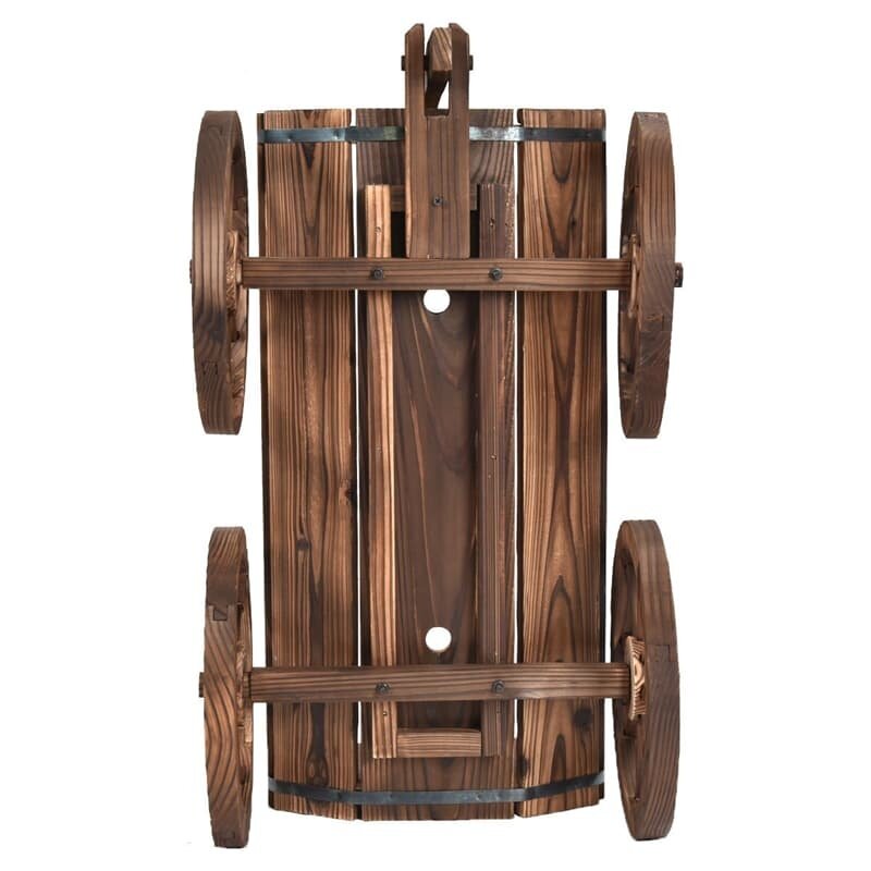 Wood Wagon Flower Planter Pot Stand with Wheels & Drainage Holes, Wagon Garden Planter for Plants & Outdoor Home Decor