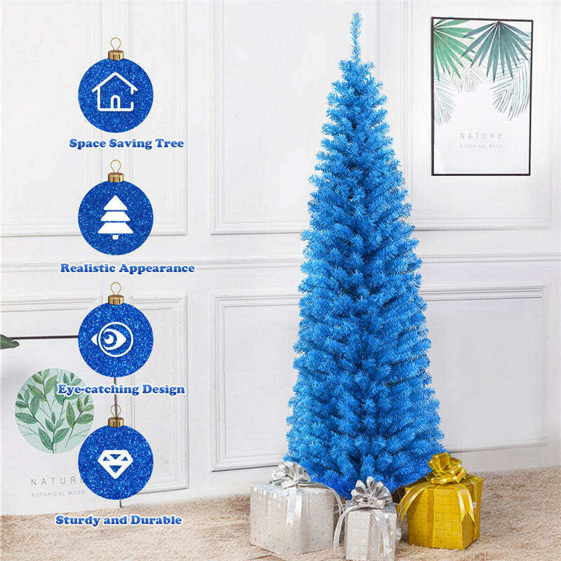 6ft Unlit Pencil Christmas Tree Slim Artificial Xmas Tree with Metal Stand for Holiday Decor
