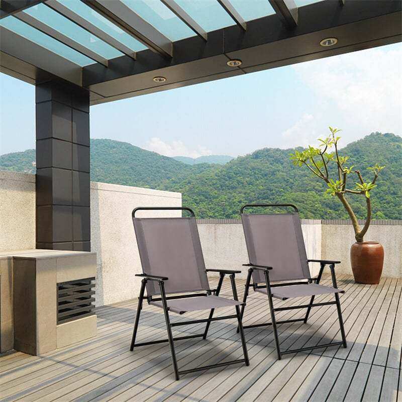 Folding Outdoor Dining Chairs Set of 4 Sling Patio Chairs Portable High Back Chairs with Metal Frame & Armrest for Balcony Garden Poolside Beach