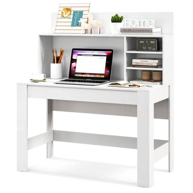 48" Computer Desk with Hutch & Anti-Tip Kits, Wood Home Office Desk with Cable Hole, Writing Study Desk PC Laptop Desk for Small Space, Bedroom