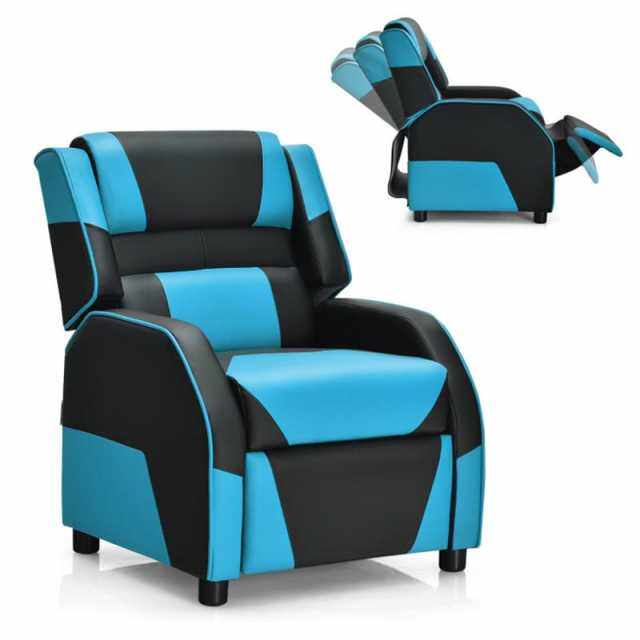 Kids Recliner Chair, Adjustable Gaming Recliner with Footrest, Headrest & Lumbar Support, Ergonomic PU Leather Lounge Sofa for Boys & Girls