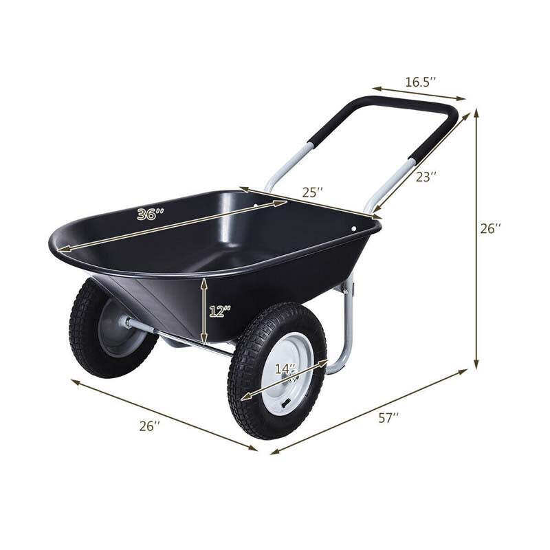 Dual-Wheel Wheelbarrow, 330lb Capacity Heavy Duty Garden Cart with Pneumatic Tires & Easy-Dump for Lawn, Farm & Construction