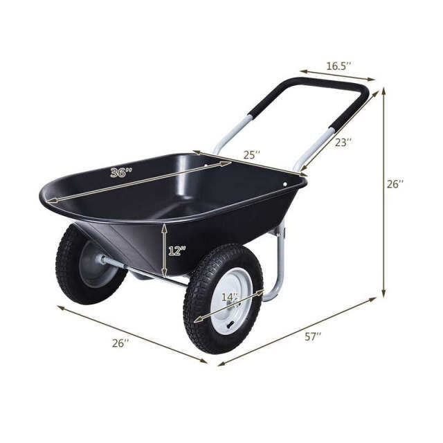 Dual-Wheel Wheelbarrow, 330lb Capacity Heavy Duty Garden Cart with Pneumatic Tires & Easy-Dump for Lawn, Farm & Construction