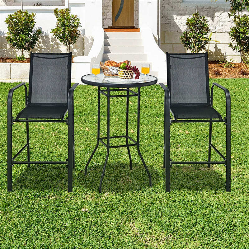3-Piece Patio Bar Set, Outdoor Bar Height Bistro Set with 2 Chairs & Tempered Glass Top Table for Backyard, Garden, Lawn