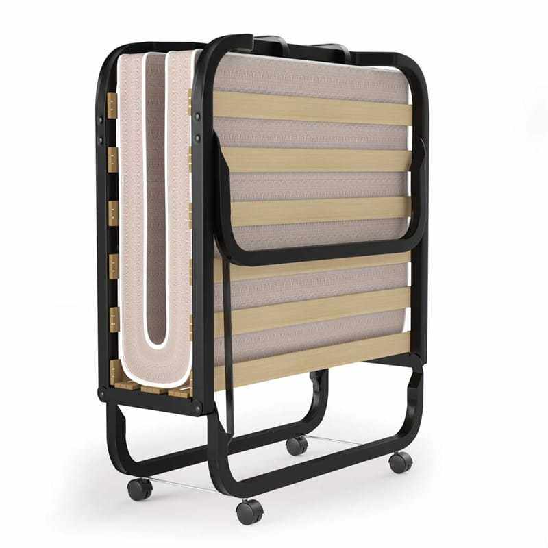 Portable Rollaway Bed, Folding Guest Bed with 4" Memory Foam Mattress & Sturdy Metal Frame on Wheels for Adults, Made in Italy