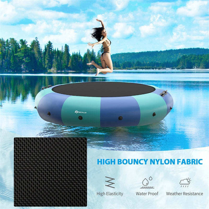 15FT Inflatable Water Trampoline, Recreational Water Bouncer with Electric Pump, Safety Ropes & Rope Ladder for Lake, Pool, Adults & Youth