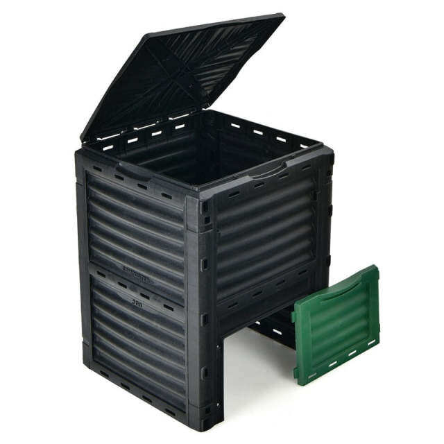 80 Gallon Outdoor Compost Bin, Garden Composter Barrel with Flip Lid & Bottom Exit Door, Composting Box for Kitchen Waste, Grass, Food, Trash