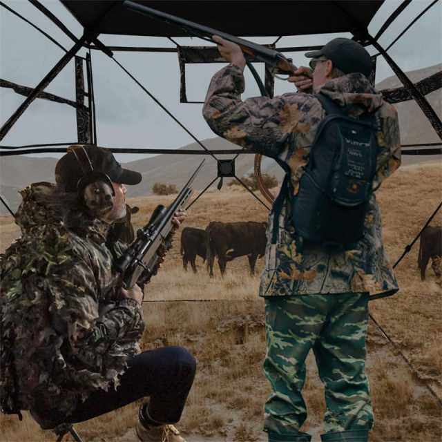 360° One-Way See-Through Hunting Blind with Full-Open Door & Portable Carrying Bag, Pop Up Ground Blind 2-3 People Hunting Tent for Deer Turkey