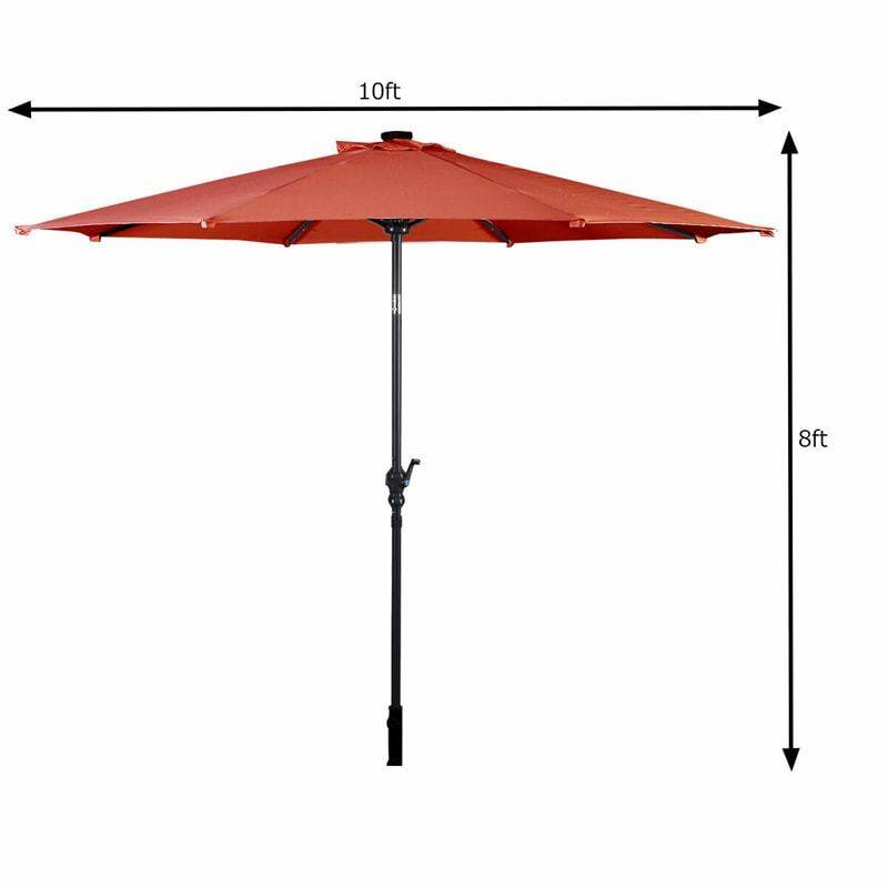 10FT Solar LED Patio Umbrella, Outdoor Steel Market Umbrella with 24 Lights, Crank & Tilt Adjustment for Backyard, Poolside, Garden