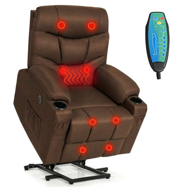 Electric Power Lift Recliner Chair for Elderly, Heat & Massage Reclining Sofa with Adjustable Backrest, Footrest & Remote Control for Living Room