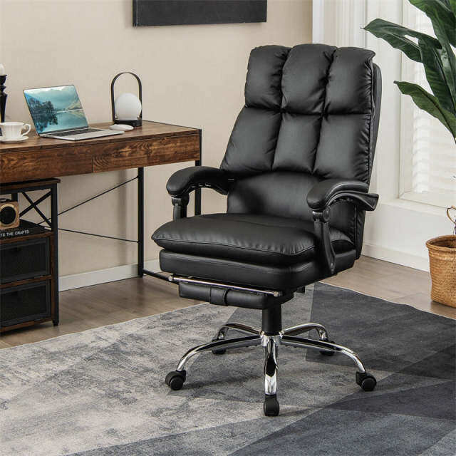 Executive Office Chair, PU Leather High Back Reclining Desk Chair with Footrest, Padded Armrests, Height-Adjustable Ergonomic Computer Task Chair