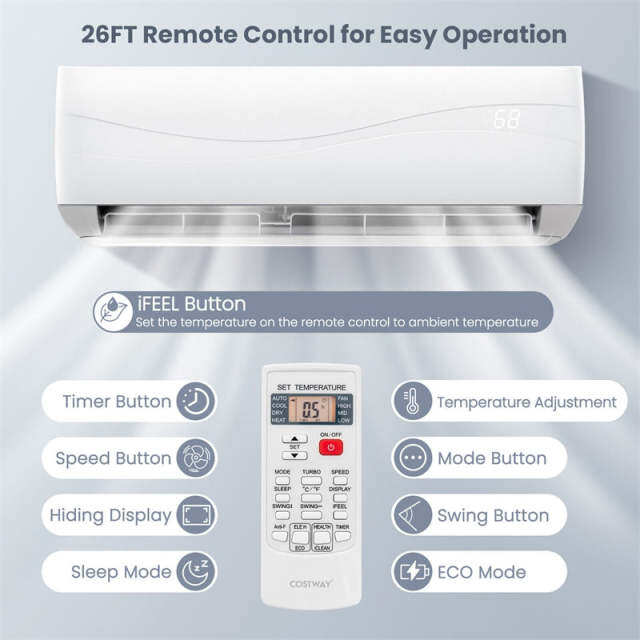 12000 BTU Ductless Mini Split Air Conditioner & Heater, 20 SEER2 115V Wall-Mounted Inverter AC Unit with Heat Pump & Installation Kit Cools 750 Sq. Ft