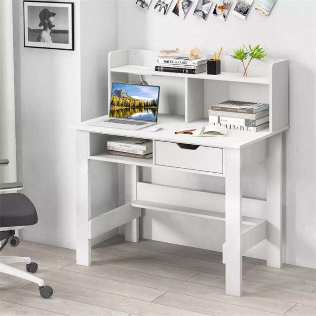 Computer Desk with Hutch, Power Outlets, USB/Type-C Ports, Open Shelf & Drawer, Space-Saving Modern Home Office Writing Desk for Bedroom