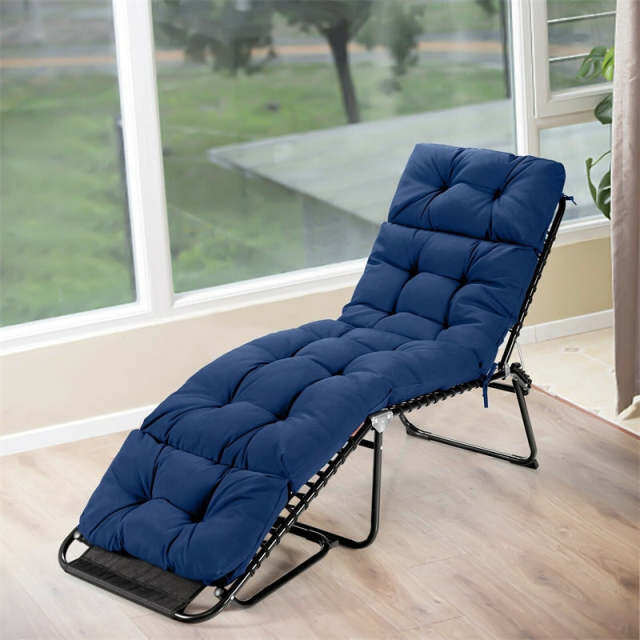 73" Thick Waterproof Outdoor Chaise Lounge Cushion with String Ties, All-Weather Patio Recliner Chair Pad for Poolside, Garden & Indoor Use