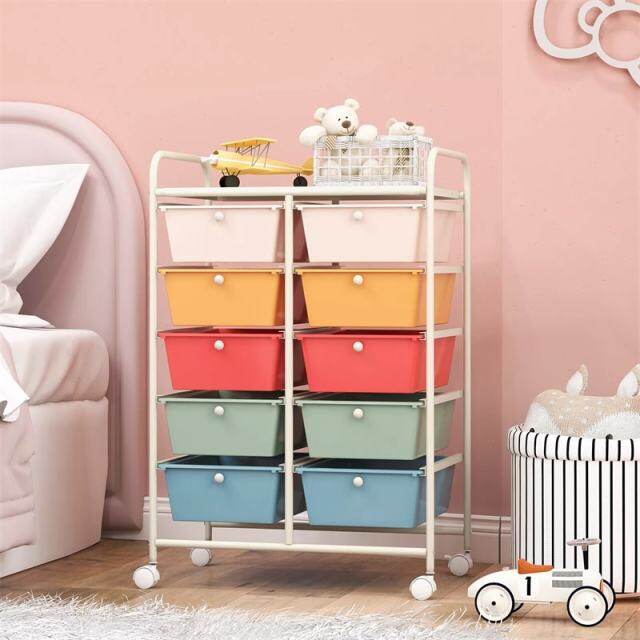 10 Drawer Rolling Cart, Storage Cart Organizer with Wheels, Mobile Utility Cart for Classroom, Office, Home, Craft, Art, Paper, Salon