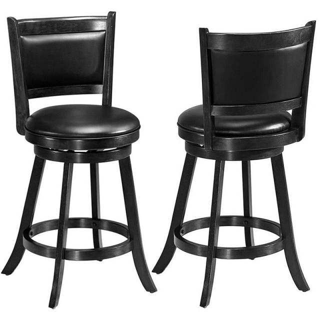 Swivel Bar Stool Set of 2, Rubber Wood 24" Counter Height Bar Stools with PVC Leather Cushioned Seat & Back for Kitchen Island, Pub, Restaurant