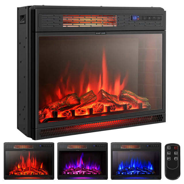 25" Electric Fireplace Insert, 1350W Freestanding Recessed Fireplace Heater with Remote Control, 3 Flame Colors, Adjustable Temperature & 6H Timer