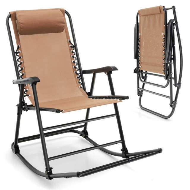 Zero Gravity Rocking Chair, Folding Camping Rocker with Headrest, Cozy Armrests & Footrest, Portable High Back Lawn Chair for Garden Patio h1
