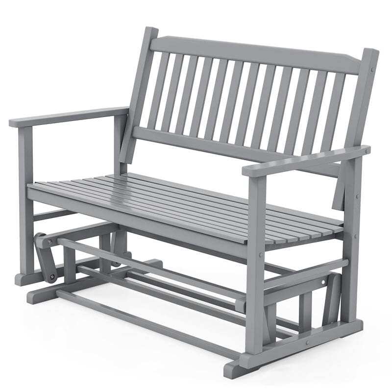 2-Person Outdoor Glider Bench with Poplar Wood Frame, Slatted Seat & Armrest Backrest, Porch Rocking Glider Loveseat for Patio, Garden & Deck