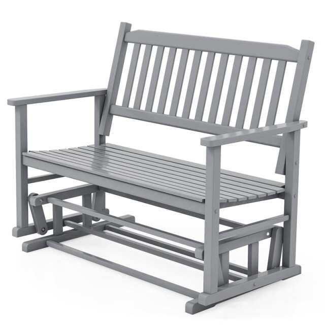 2-Person Outdoor Glider Bench with Poplar Wood Frame, Slatted Seat & Armrest Backrest, Porch Rocking Glider Loveseat for Patio, Garden & Deck