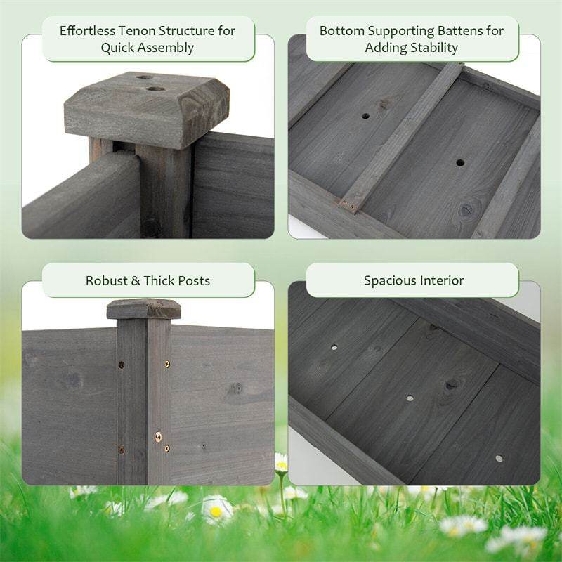 48" Raised Garden Bed, Wood Elevated Planter Box with Greenhouse Cover for Vegetables Flowers & Herbs, Outdoor Planting Bed for Backyard Patio