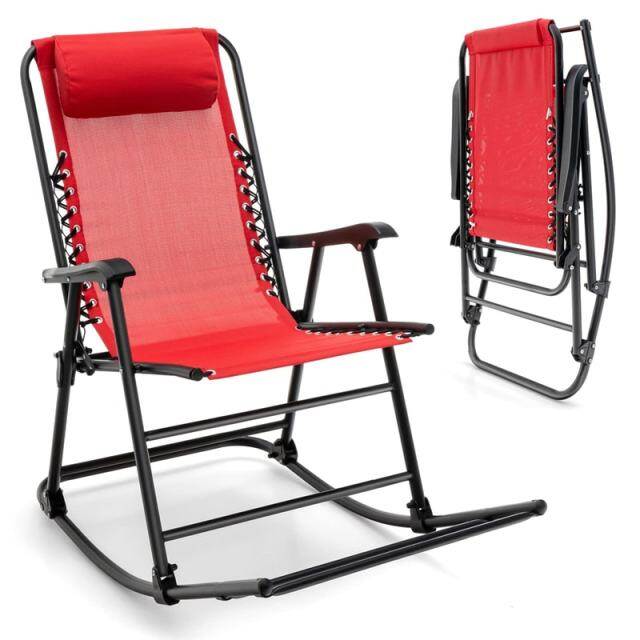 Zero Gravity Rocking Chair, Folding Camping Rocker with Headrest, Cozy Armrests & Footrest, Portable High Back Lawn Chair for Garden Patio h1