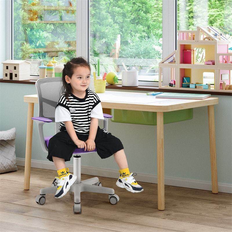 Kids Desk Chair, Adjustable Children Study Computer Chair with Wheels, Arms & Lumbar Support, Swivel Mesh Office Chair for Boys Girls Aged 4-13