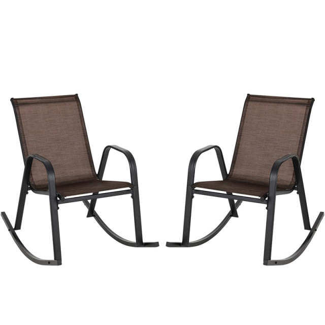 2PCS Outdoor Rocking Chairs, Ergonomic Patio Rockers with Breathable Fabric Seat & Back, Heavy-Duty Metal Frame for Backyard, Garden Front Porch