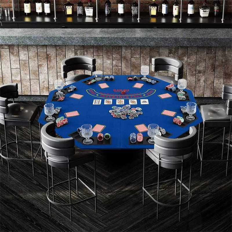 48" Folding Poker Table Top, 8-Player Portable Casino Card Game Top with Cup Holders, Chip Trays, Carrying Bag & Non-Slip Bottom for Family Fun