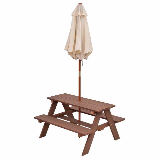 Kids Picnic Table, Outdoor Wooden Children Table & Bench Set with Removable Umbrella, Kids Patio Furniture Activity Table & Chair for Garden Backyard