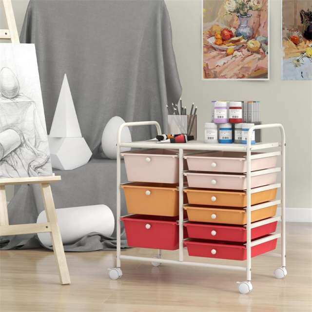 9-Drawer Rolling Storage Cart, Mobile Art & Craft Supply Organizer on Wheels, Metal Frame, Drawer Utility Cart for Classroom Office Home Salon