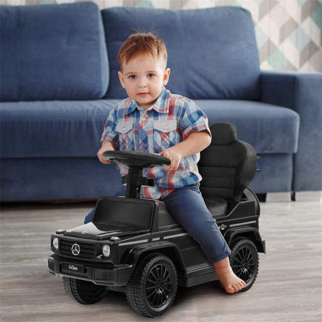 3-in-1 Push Car for Toddlers, Mercedes Benz G350 Stroller Sliding Car w/Canopy, Handle, Guardrail & Storage, Foot-to-Floor Ride-On Toy for Kids