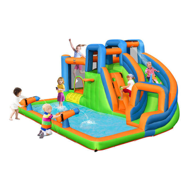 Inflatable Water Slide, 7-in-1 Kids Giant Bounce House Waterslide Park with Dual Climbing Walls for Backyard Outdoor Indoor Party Gifts