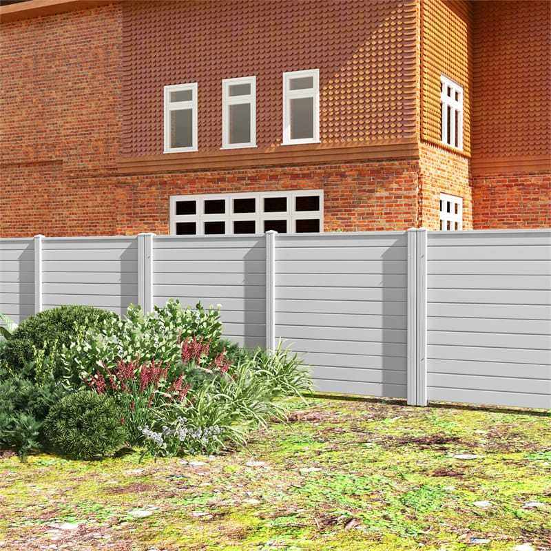 Air Conditioner Fence 2 Panels, 48"H Outdoor Vinyl Privacy Screen with Metal Stakes, Trash Can Enclosure Decorative Garden Fence for Patio, Lawn
