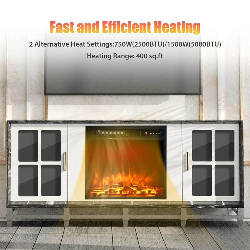18" Electric Fireplace Insert, 1500W Recessed Wall-Mounted Freestanding Fireplace Heater with Remote, Adjustable Flame, Temperature, Timer, Thermostat