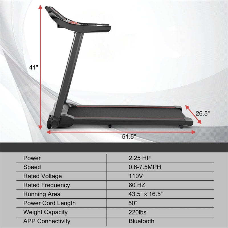 Foldable Treadmill, 2.25HP Portable Superfit Walking Treadmill with LED Display, 12 Preset Programs, APP Control & Pulse Sensor  for Home Gym