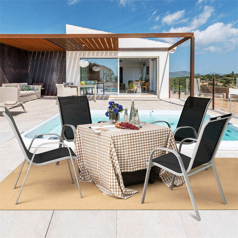 4-Pack Stackable Patio Dining Chairs, All-Weather Heavy Duty Steel Frame Outdoor Chairs with Armrests, 330LBS Capacity for Poolside Backyard