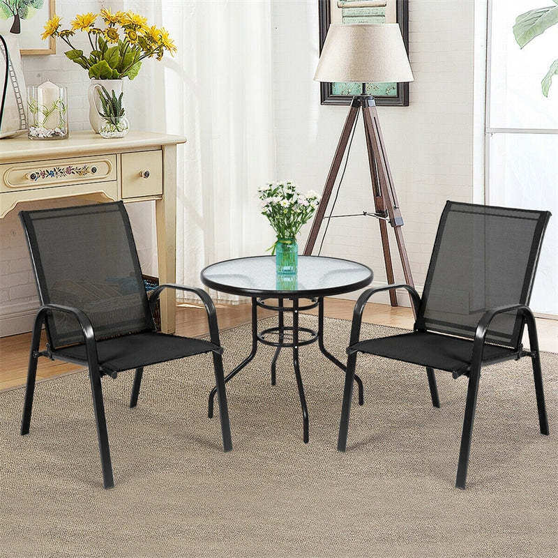 2PCS Steel Frame Sling Patio Chairs, High Back Outdoor Dining Chairs with Armrests & Breathable Quick-Drying Fabric for Backyard, Garden, Deck
