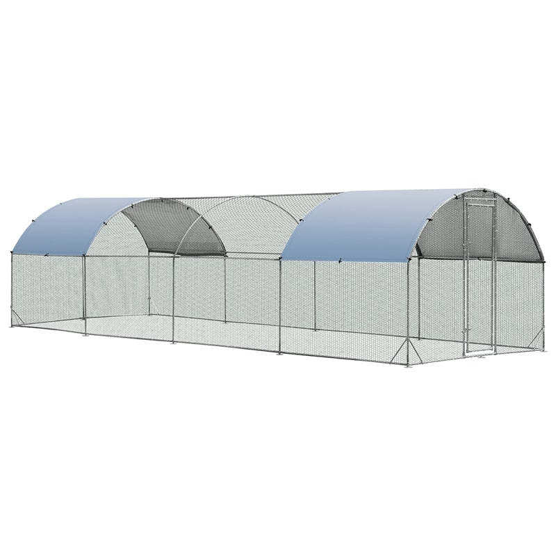 25FT Large Metal Chicken Coop, Galvanized Walk-in Chicken Run with Waterproof Cover, Dome Poultry Cage Hen Run House Rabbits Habitat for Backyard Farm