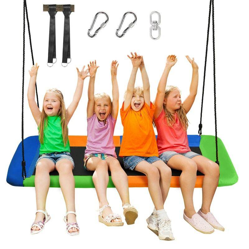 Giant 60" Platform Tree Swing with 2 Hanging Straps for Kids & Adults, Steel Frame Rectangle Saucer Swing for Indoor Outdoor Backyard
