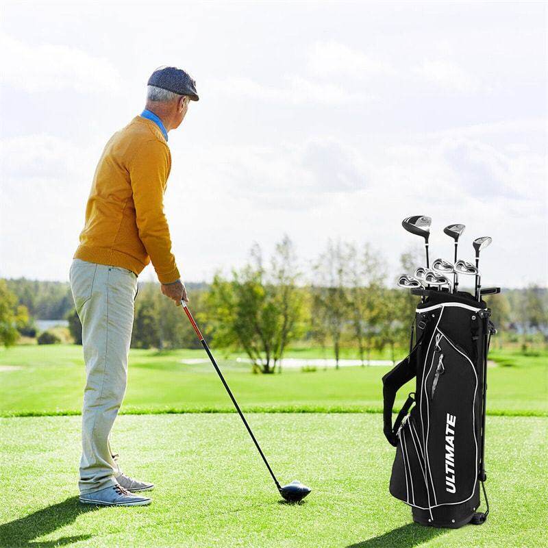 10 Pieces Men's Golf Club Set Right Hand, Complete Golf Club Package Set with 460cc #1 Driver, #3 Fairway Wood, Hybrid, Irons, Putter & Bag