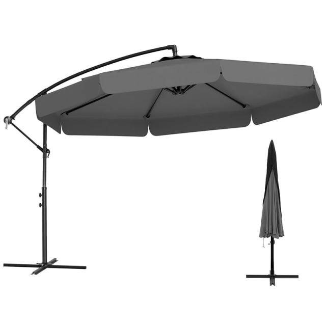 10FT Offset Cantilever Umbrella with Cover, Tilt Adjustment & Crank, 8-Rib Heavy-Duty Vented Ruffled Patio Umbrella for Poolside/Garden/Deck