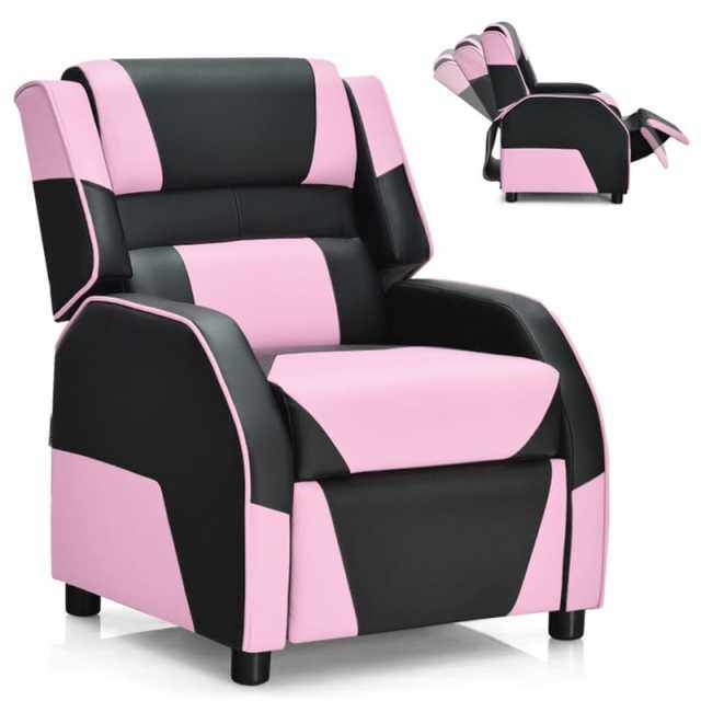 Kids Recliner Chair, Adjustable Gaming Recliner with Footrest, Headrest & Lumbar Support, Ergonomic PU Leather Lounge Sofa for Boys & Girls