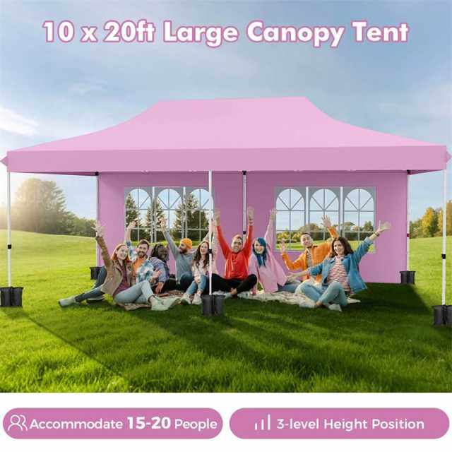 10x20FT Pop Up Canopy with 6 Removable Sidewalls/Windows, 8-Pack Sandbags & Carrying Bag, UPF50+ Sun Protection Tent for Outdoor Wedding Party