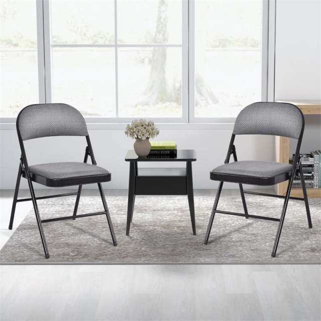 4-Pack Folding Chairs Home Office Chairs with Padded Seat, Metal Frame Fabric Dining Chairs Set of 4 Outdoor Indoor Upholstered Restaurant Chairs