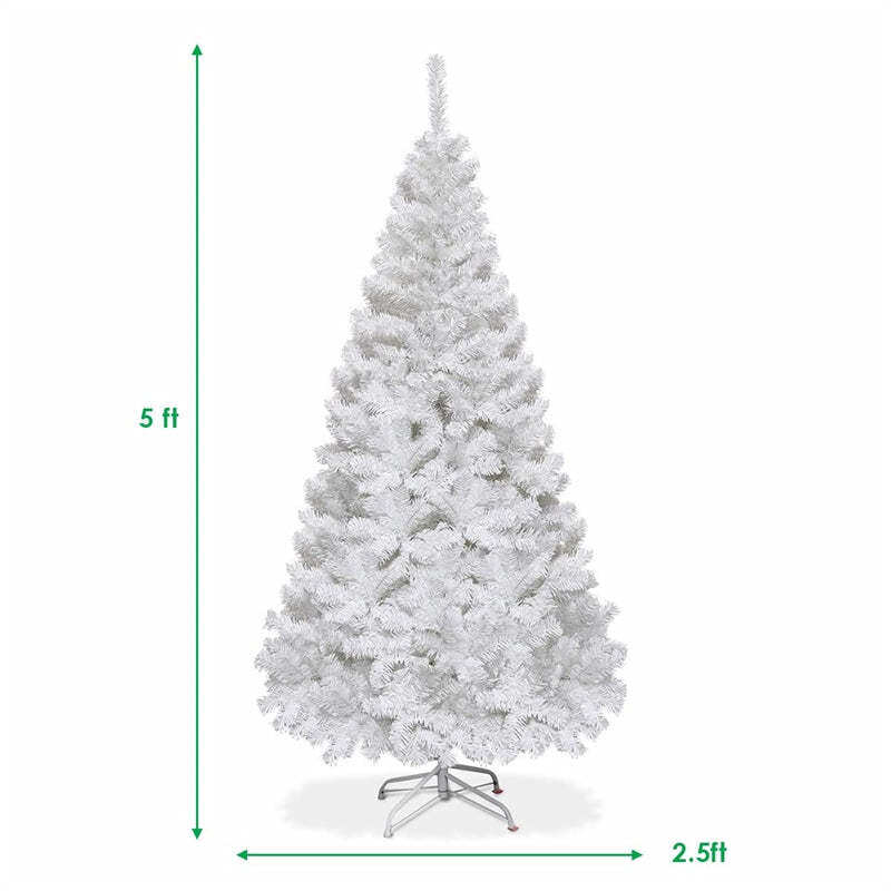 5FT White Christmas Tree Artificial Xmas Pine Tree with 350 PVC Brand Tips & Metal Stand for Outdoor Indoor Holiday Decor