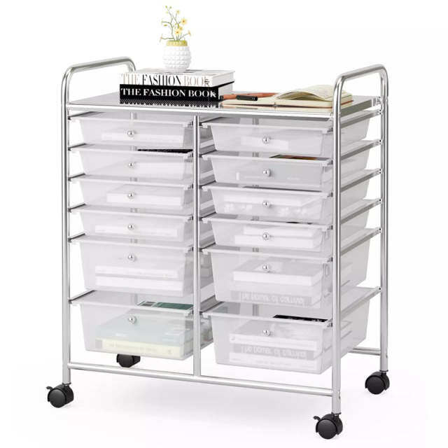 12-Drawer Rolling Storage Cart, Multipurpose Organizer Cart with Lockable Casters, Mobile Utility Cart for School Office Beauty Salon